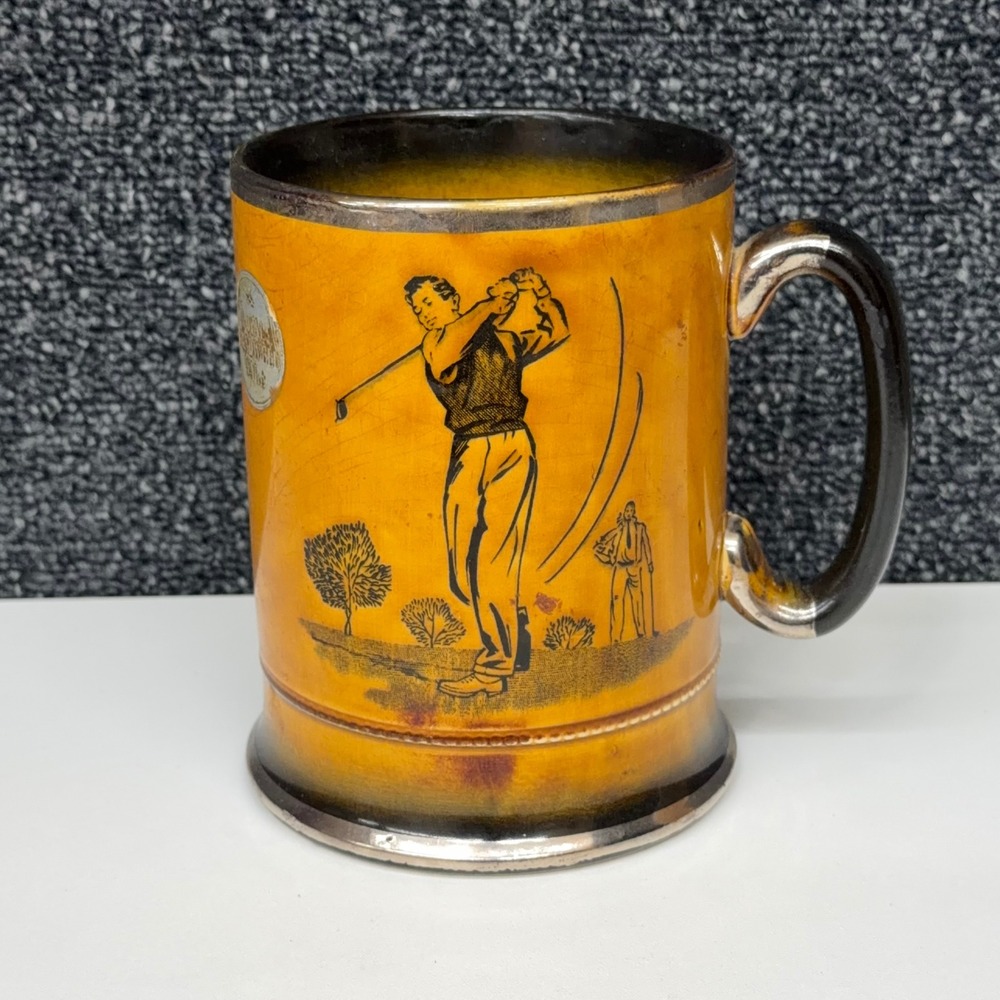 Vintage Arthur Wood Royal Bradwell Golf Mug Sports Series England Yellow Silver